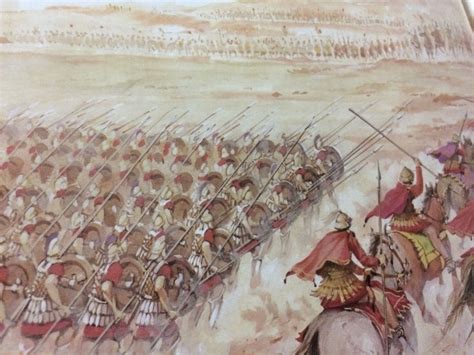 The Macedonian phalanx in the battle of Gaugamela. Artwork from the ...