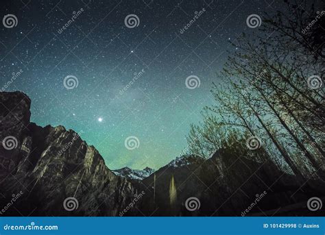 Starry Green Sky Above High Mountains on Winter Night Leh Ladakh India ...