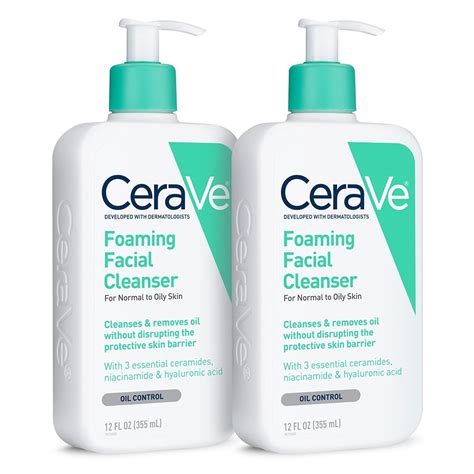 (2 Pack) CeraVe Foaming Face Wash, Cleanser for Normal to Oily Skin, 12 ...