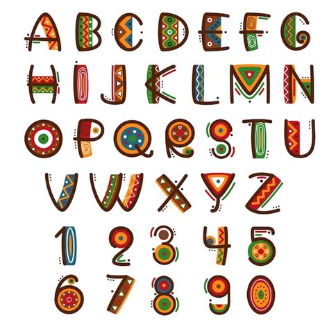 Free Vector | African ethnic primitive font. Hand drawn brightly safari ...