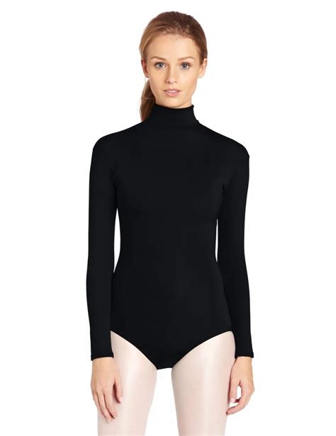 Women's Black Long Sleeve Leotard High Neck Gymnastics Dance Leotard ...