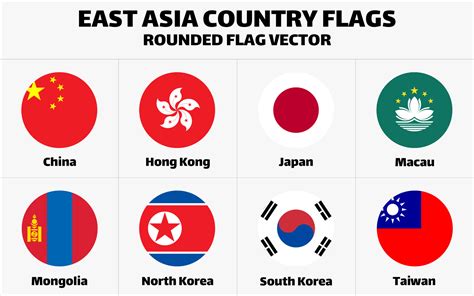 East Asia Country Flags. Rounded Flat Vector 5217180 Vector Art at Vecteezy