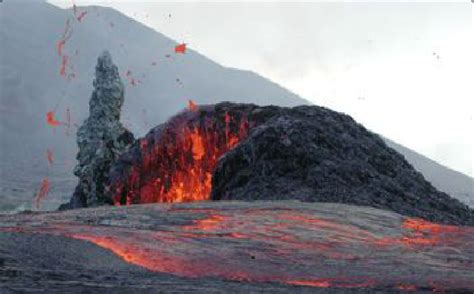 a. Gentle effusive eruption (basalt magma) Hawaiian-style eruption ...