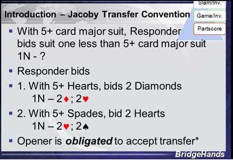 BIDDING - Jacoby Transfer Convention - Red-Transfers | Bridge game ...