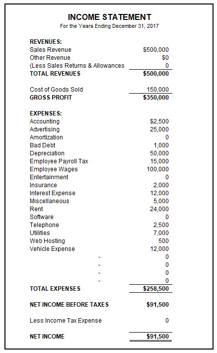 Sample Income Statement Template