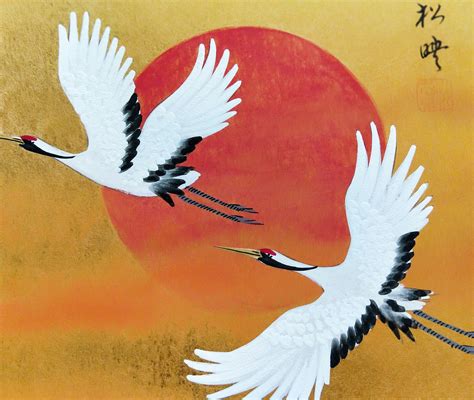 Vintage Hand painted Japanese shikishi paintings cranes across the ...