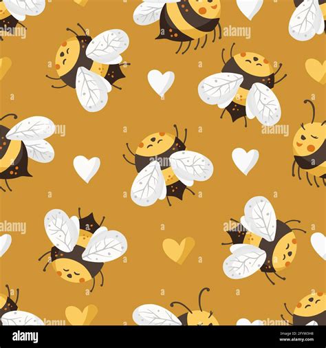 Cartoon bee cute vector seamless pattern. Festive insect summer kids ...