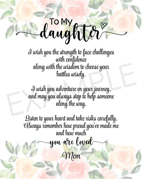 To My Daughter, Printable Poem, From Parents, From Mom, From Dad, Card ...