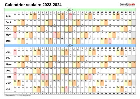 Calendrier Scolaire 2023 2024 Excel Word Et Pdf Calendarpedia Aria Art ...