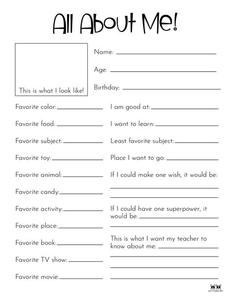 All About Me Worksheet Free Printable