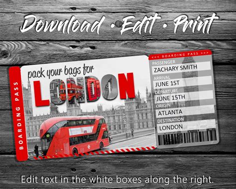 Surprise London Trip Ticket England Vacation Tickets Instant Download ...