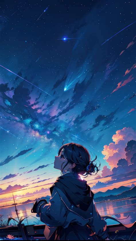 Anime Girl Sky Sunset 4K #3201m Wallpaper iPhone Phone