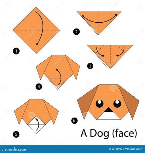 Step By Step Instructions How To Make Origami A Dog. Vector ...