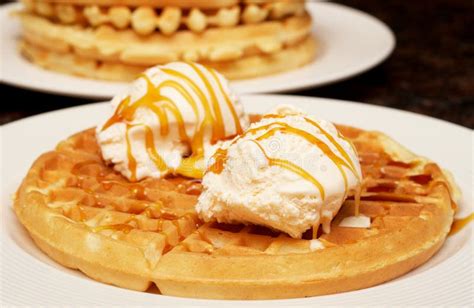 Belgian Waffles with Ice-cream and Syrup Stock Image - Image of sweet ...