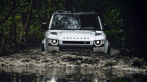 Land Rover, defender, car, vehicle, off-road, forest, river HD Wallpaper