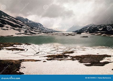 Lago Bianco With Snowy Mountains And Green Water In Lake, Bernina Pass ...