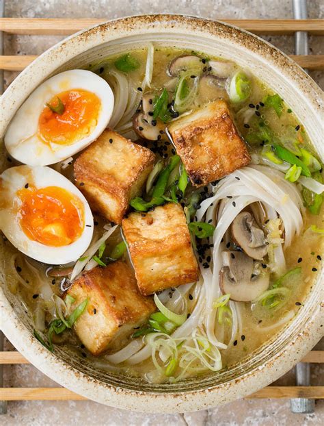 Crispy Tofu Miso Soup - with rice noodles and creamy boiled egg