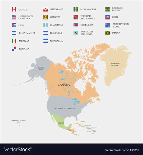 North America Map With Flags - Time Zones Map