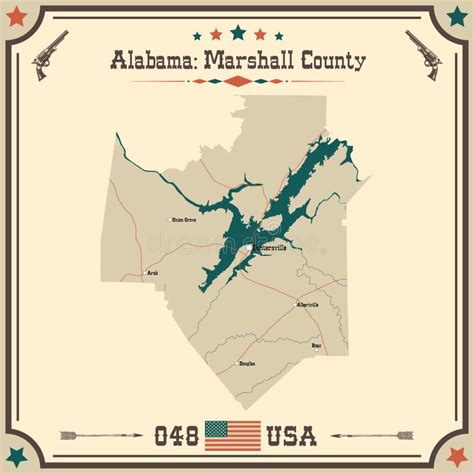 Vintage Map of Marshall County in Alabama, USA. Stock Vector ...