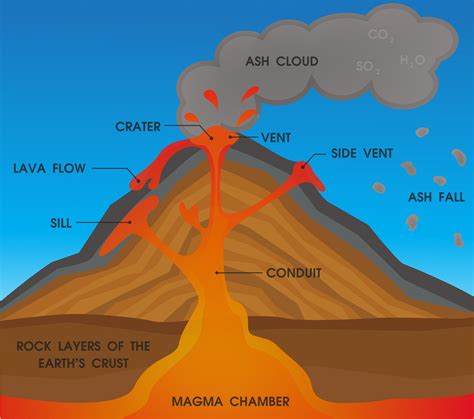 Volcanic Eruption Vector Illustration Labeled Diagram Vectormine | The ...