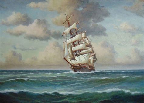 LARGE Charles W. Morgan Clipper Tall Sailing Ship Painting Oil on SOLD ...