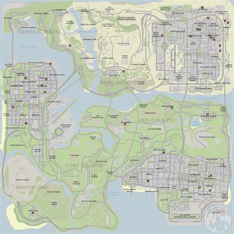 Road map of GTA San Andreas | Games | Mapsland | Maps of the World