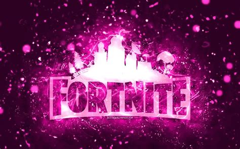 Download wallpapers Fortnite purple logo, 4k, purple neon lights ...