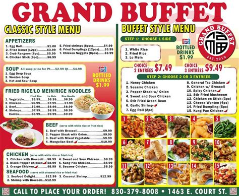 Menu at Grand Buffet restaurant, Seguin