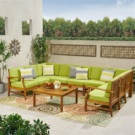 Danielle Outdoor 10 Piece Acacia Wood Sectional Sofa Set with Cushions ...