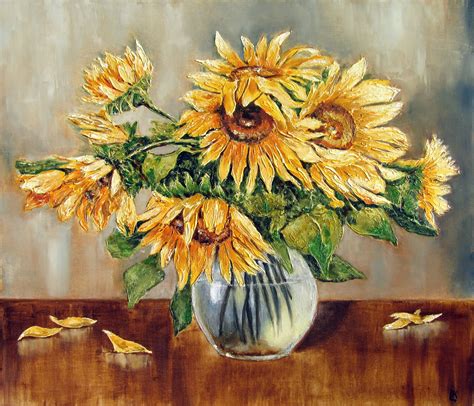 Sunflower still life Oil Painting Sunflower Wall Art Yellow | Etsy