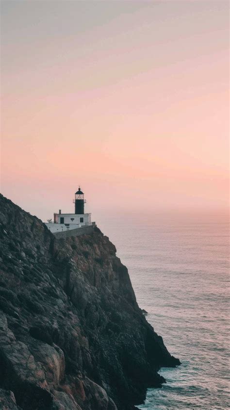 sunset lighthouse, ocean cliff sunset, coastal lighthouse, serene sea ...