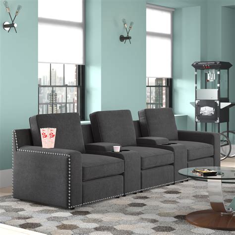 Wade Logan® 114" Wide Home Theater Sofa with Cup Holder & Reviews | Wayfair