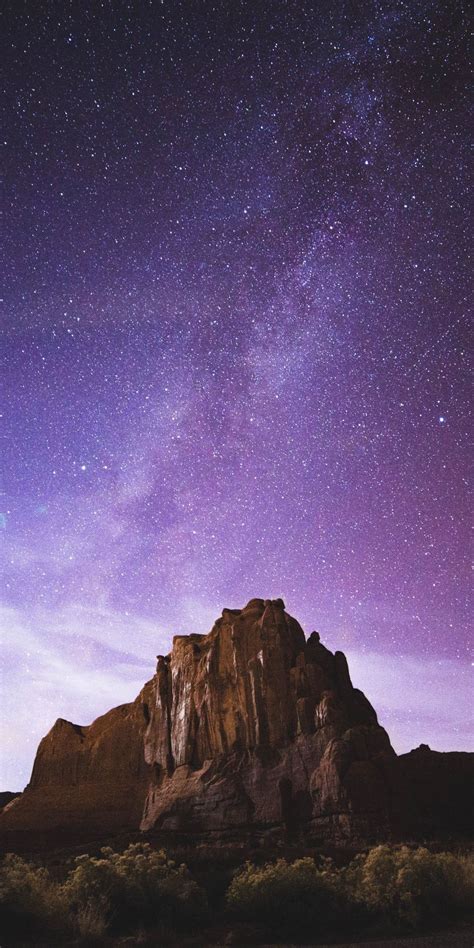 Rocks, milky way, desert, purple sky, night, 1080x2160 wallpaper ...