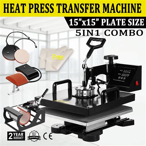 5IN1 Combo T-Shirt Heat Press Transfer 15"x15" Pressing Machine Cap ...