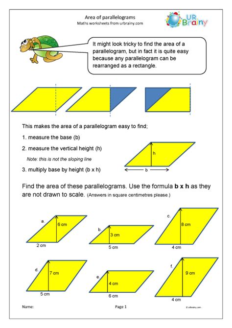 Area Of A Parallelogram Worksheet