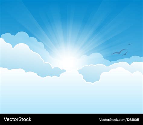 Sky with clouds and sun rays background Royalty Free Vector