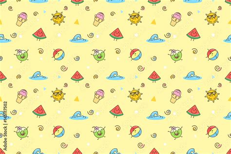 Cute summer cartoon wallpaper pattern Stock Vector | Adobe Stock