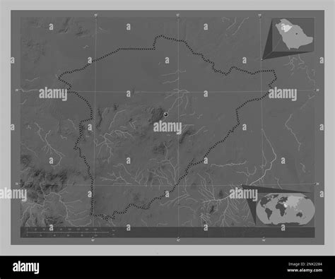 Ha'il, region of Saudi Arabia. Grayscale elevation map with lakes and ...