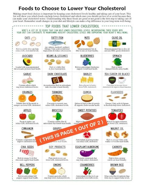 Foods to Lower Cholesterol Guide/ Chart, 2 Page Pdf PRINTABLE DOWNLOADS ...