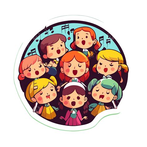 Sticker With Various Children Singing Vector Clipart, Childrens Choir ...