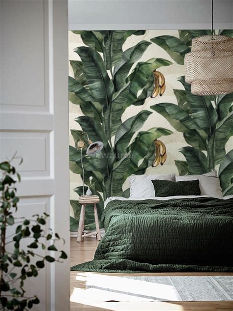 Exotic Banana Leaf Pattern Wallpaper Mural | Tropical wallpaper, Banana ...