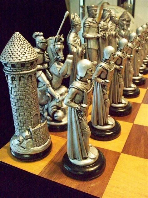 MEDIEVAL CHESS SET 9 King Arthur Antiqued Gold & Silver Look, Made 2 ...