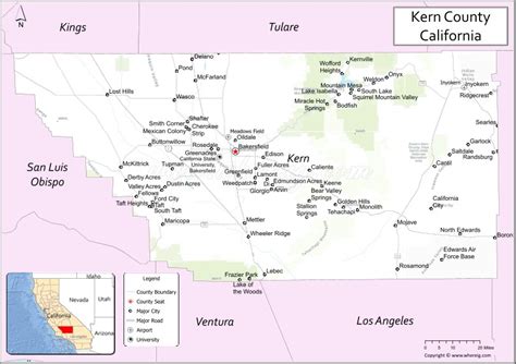 Kern County Map, California, USA | Towns and Cities in Kern County ...