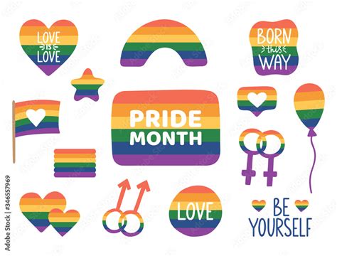 Vecteur Stock Pride month hand drawn stickers. LGBTQ icon set with hand ...