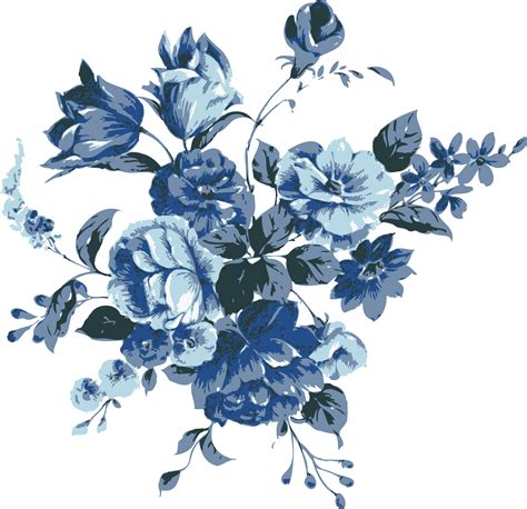 Blue Floral, Bloom, Nature, Decorative, Elegant PNG