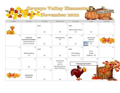 Elementary Calendar – Oswayo Valley School District