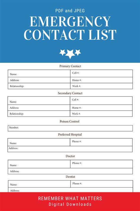 Emergency Contact Contacts Forms Editable and Printable PDF - Etsy in ...