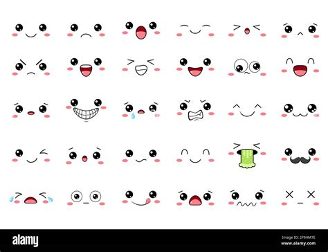 Collection of kawaii emoticons with different mood. Set of cute cartoon ...