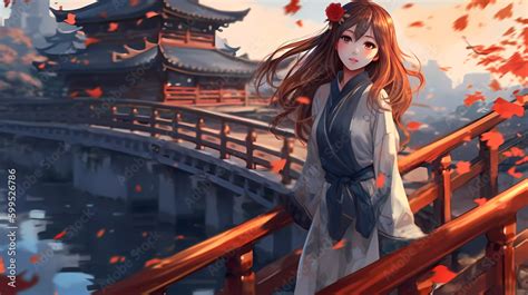 Beautiful cartoon anime girl wallpaper illustration Stock Illustration ...