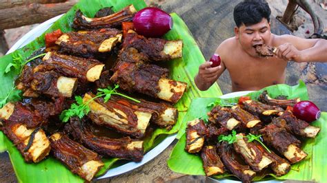 BBQ Cow Ribs Meat Recipe eating So Delicious - Cooking Ribs T-Bone BBQ ...